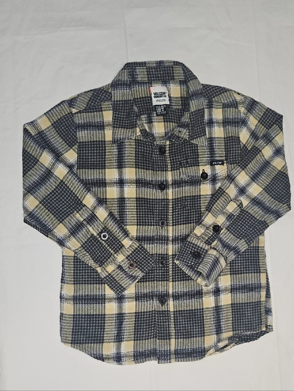 Volcom Kids Plaid Button-Down Shirt - Navy & Yellow Flannel SIZE 4